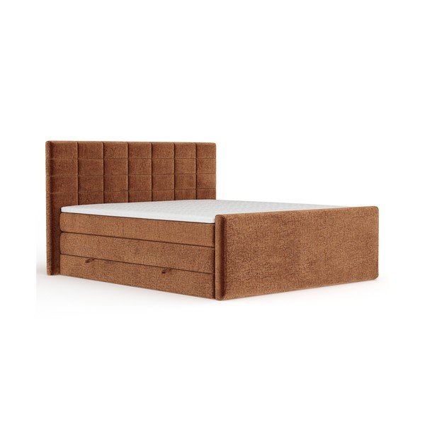 Oranžinės spalvos spyruoklinė lova su sandėliavimo vieta 160x200 cm Ava – Maison de Rêve