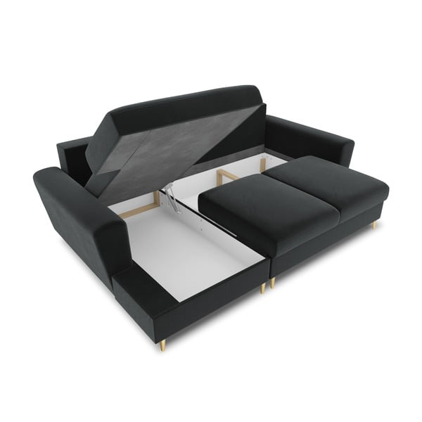 Tamsiai pilkos spalvos iš velveto sulankstoma/su sandėliavimo vieta kampinė sofa (su kairiuoju kampu/su gultu) Kyoto – Cosmopolitan Design-image-3