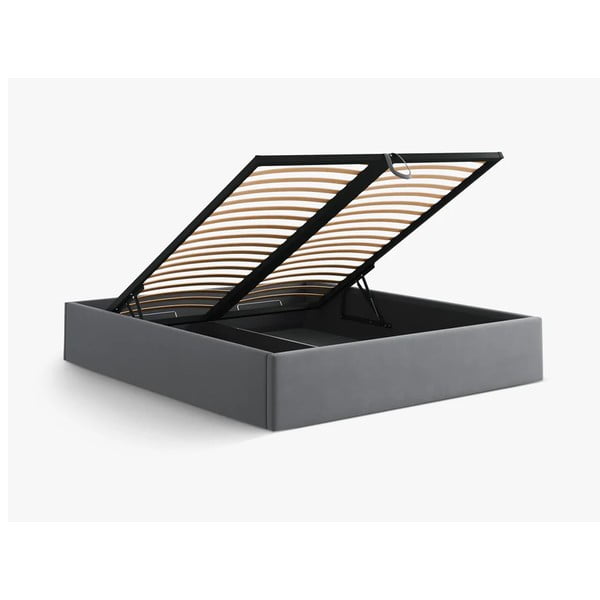 Pilkos spalvos dvigulė lova audiniu dengta su sandėliavimo vieta/be galvūgalio su lovos grotelėmis 180x200 cm Susan – Micadoni -image-3