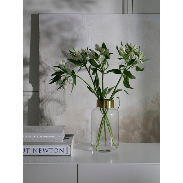 Stiklinė vaza su metaliniu elementu auksinės spalvos Westwing Collection Lori, aukštis 29 cm-image-3