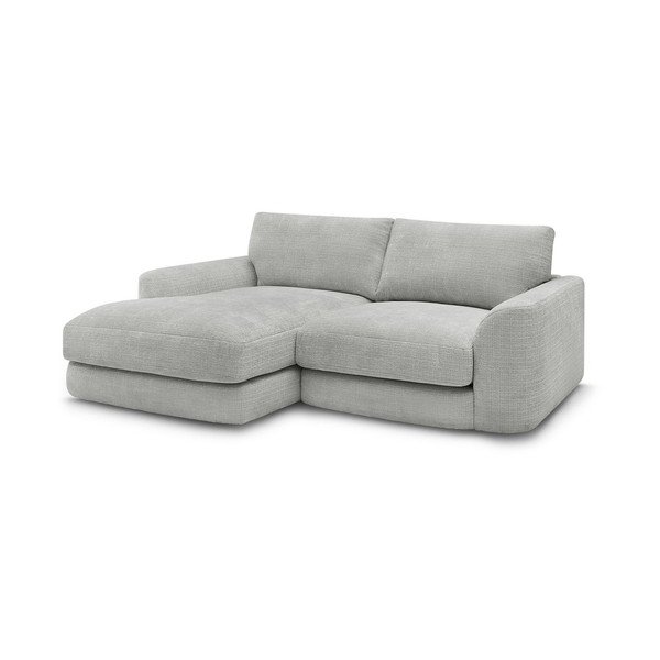 Šviesiai pilkos spalvos kampinė sofa iš šenilinio audinio (su kairiuoju kampu/su gultu) Leonore – Bobochic Paris