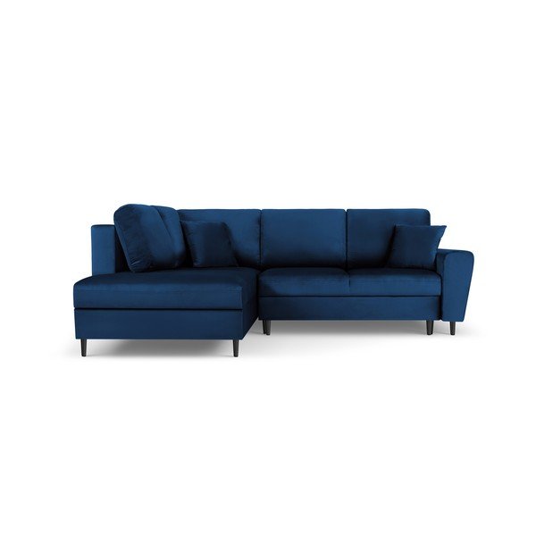 Mėlynos spalvos iš velveto sulankstoma/su sandėliavimo vieta kampinė sofa (su kairiuoju kampu/„L“ formos) Kyoto – Cosmopolitan Design