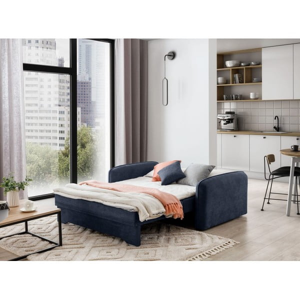 Tamsiai mėlynos spalvos iš šenilinio audinio sulankstoma/su sandėliavimo vieta sofa 155 cm Laine – ELTAP-image-4