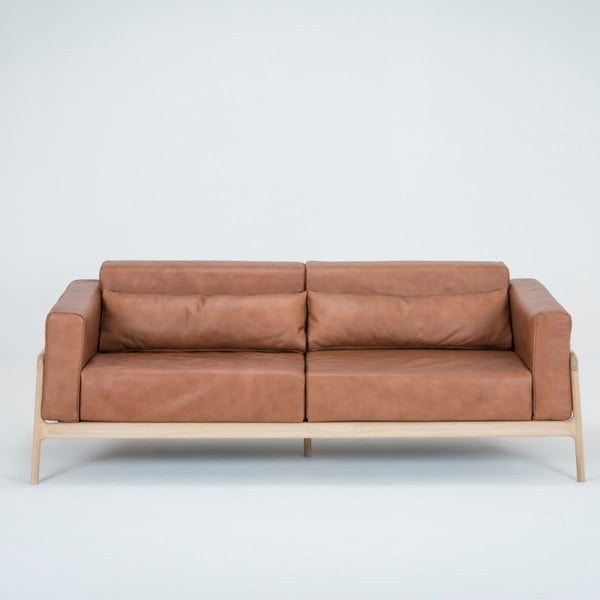 Ruda buivolo odos sofa su ąžuolo masyvo konstrukcija Gazzda Fawn, 210 cm-image-1