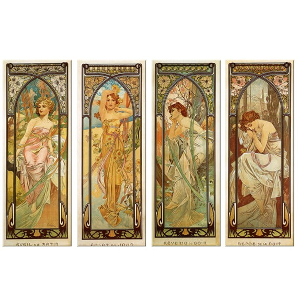 4 paveikslų rinkinys "Dienos laikai", Alfonsas Mucha, 30x80 cm