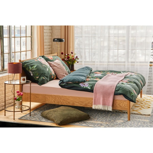 Tamsiai žalios spalvos dvivietė patalynė iš medvilnės satino Bonami Selection Floret, 160 x 220 cm-image-1