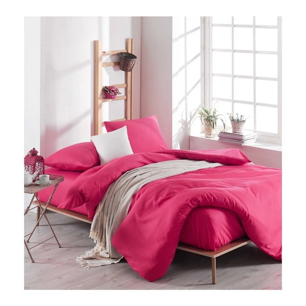 Rožinė patalynė su paklode dvigulei lovai Rose, 200 x 220 cm