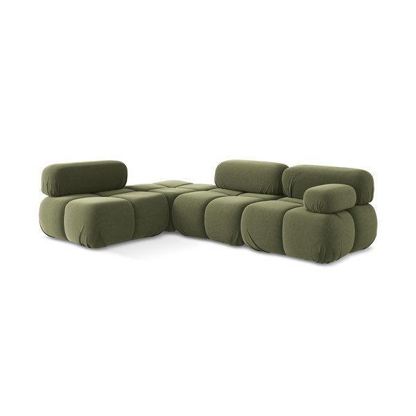 Šviesiai žalios spalvos iš velveto modulinė kampinė sofa (su kairiuoju kampu) Lokua – Makamii-image-3