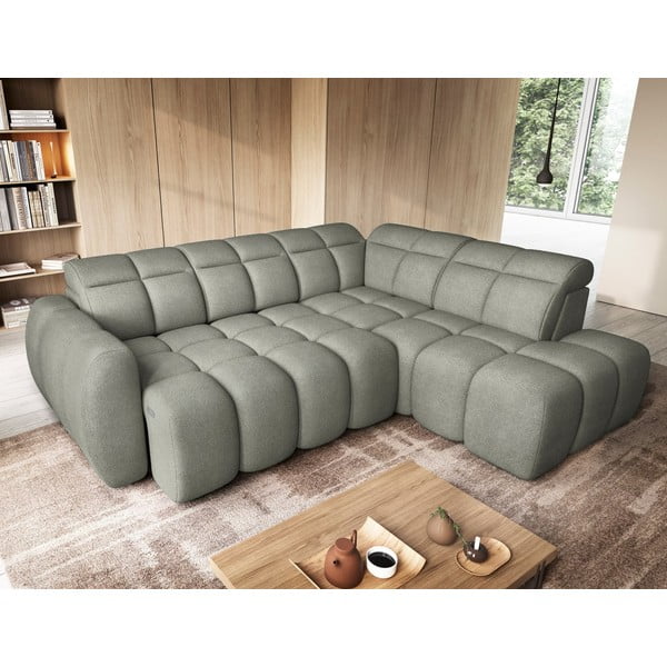 Pilkai žalios spalvos iš boucle sulankstoma/su sandėliavimo vieta kampinė sofa (su dešiniuoju kampu/„L“ formos) Falconn – ELTAP-image-4