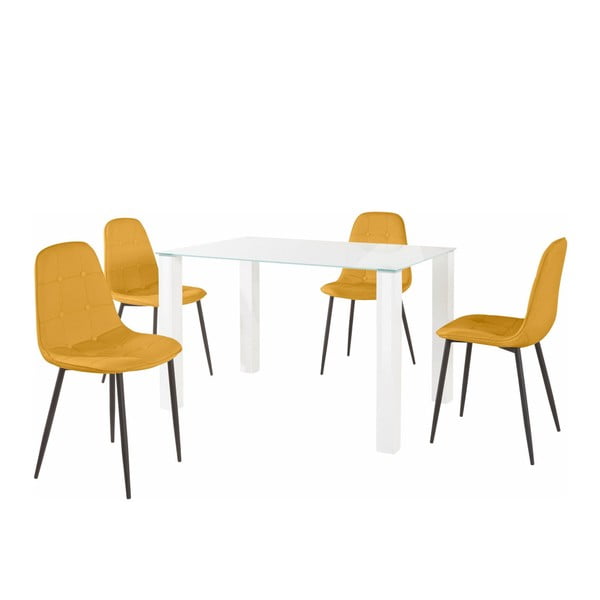 Valgomojo stalo ir 4 geltonų kėdžių rinkinys "Støraa Dante", stalo ilgis 120 cm