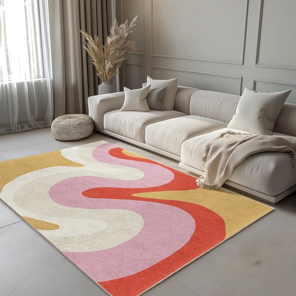 Skalbiamas geltonos spalvos/rožinės spalvos kilimas 120x180 cm Raspberry Creamsicle – Mila Home-image-1