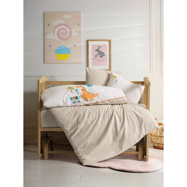 Smėlio spalvos iš medvilnės vaikiška patalynė vaikiškai lovai su paklode/4 dalių 100x150 cm Kiddo – Mijolnir