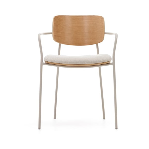 Smėlio spalvos iš audinio valgomojo kėdė su porankiais/galima dėti viena ant kitos Maureen – Kave Home-image-2