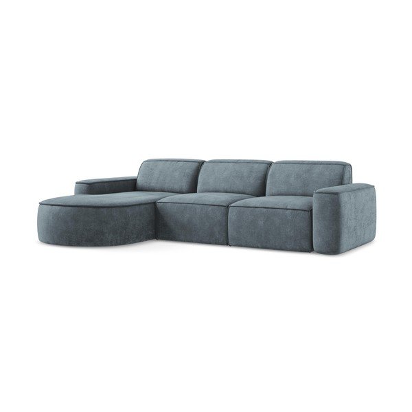 Pilkai mėlynos spalvos iš šenilinio audinio kampinė sofa (su kairiuoju kampu/su gultu) Omao – Makamii-image-3