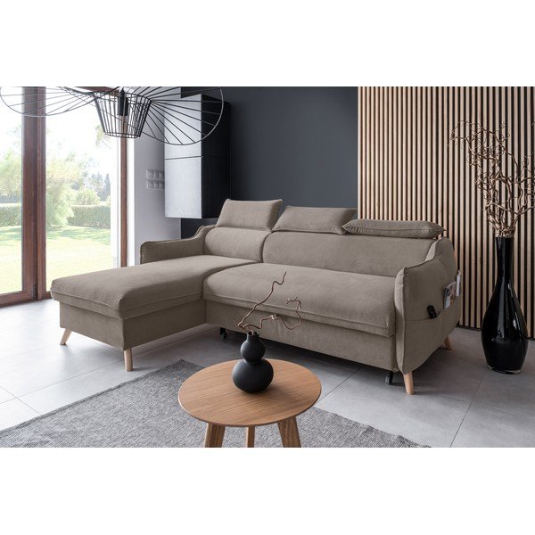 Sulankstoma kampinė sofa iš velveto šviesiai rudos spalvos (su kairiuoju kampu) Sweet Harmony – Miuform-image-3