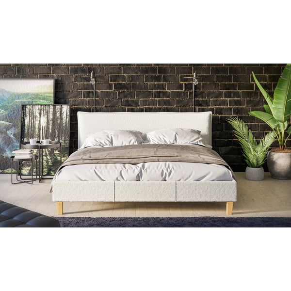 Kreminės spalvos minkšta dvigulė lova su grotelėmis 160x200 cm Tina - Ropez-image-2