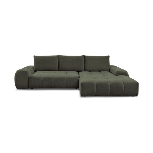 Žalios spalvos iš šenilinio audinio sulankstoma/su sandėliavimo vieta kampinė sofa (su dešiniuoju kampu/su gultu) Everest – Bobochic Paris