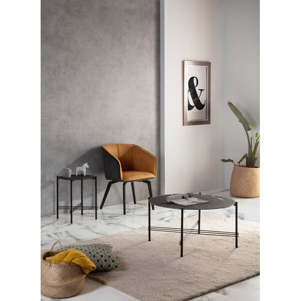 Juodos spalvos žurnalinis staliukas su marmurinio stiklo stalviršiu Marckeric, ø 84 cm-image-1