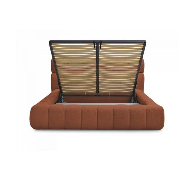 Dvigulė lova oranžinės spalvos audiniu dengta su sandėliavimo vieta su lovos grotelėmis 160x200 cm Mont Blanc – Bobochic Paris-image-3