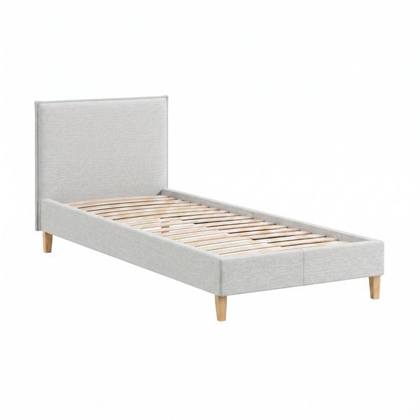 Šviesiai pilkos spalvos viengulė lova audiniu dengta su lovos grotelėmis 90x200 cm Tina – Ropez