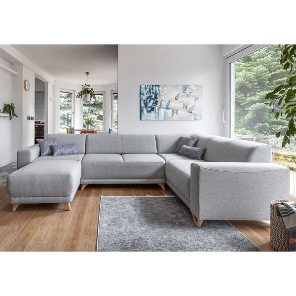 Šviesiai pilkos spalvos sulankstoma/su sandėliavimo vieta kampinė sofa (su dešiniuoju kampu/„U“ formos) Classy Sophie – Miuform-image-1