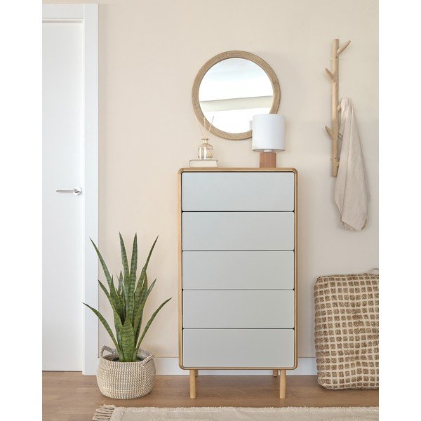 Pilkos spalvos/natūralios spalvos šoninė spintelė iš uosio 60x117x42 cm Anielle – Kave Home-image-1