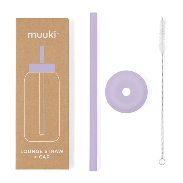 Iš silikono šiaudelis su valymo įrankiu/su dangteliu Pastel Lilac – Muuki