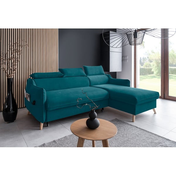 Sulankstoma kampinė sofa iš velveto turkio spalvos (su dešiniuoju kampu) Sweet Harmony – Miuform-image-3