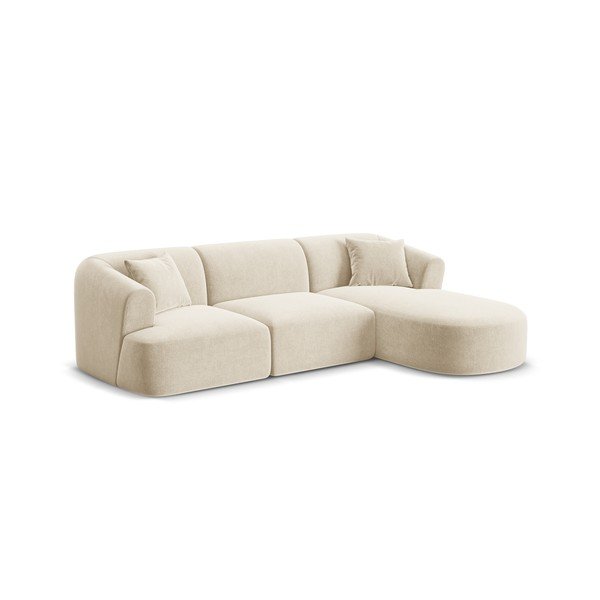 Smėlio spalvos kampinė sofa iš velveto (su dešiniuoju kampu/su gultu) Campi – Cosmopolitan Design-image-2