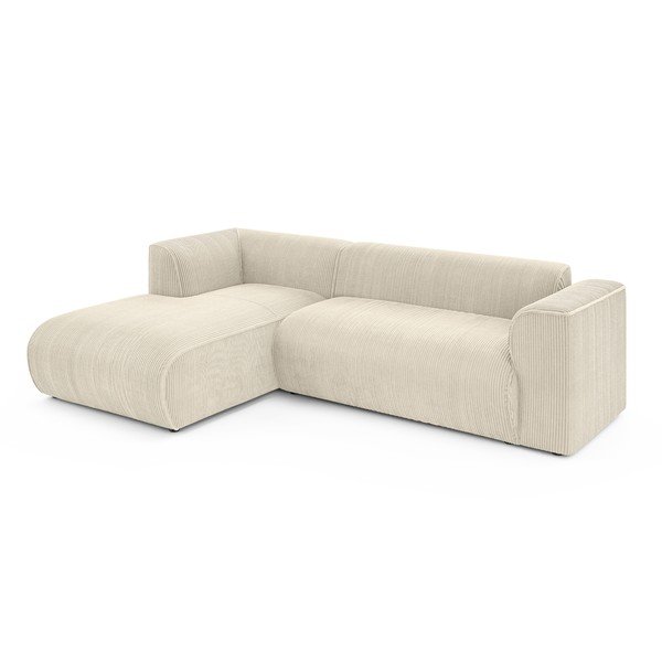 Smėlio spalvos kampinė sofa iš kordinio velveto (su kairiuoju kampu/su gultu) Merid  – Ropez-image-2