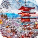Paveikslas 90x90 cm Chureito Pagoda – Fedkolor