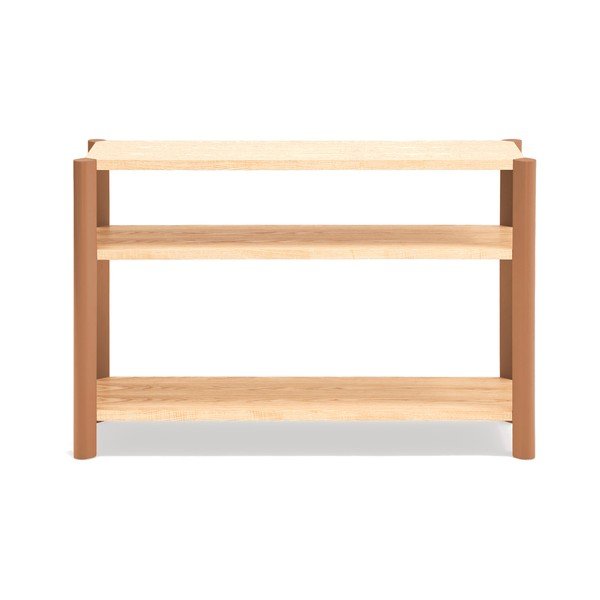 Raudonos plytų spalvos/šviesios natūralios spalvos pastatoma lentyna iš ąžuolo 126x84x43 cm Bona – Teulat