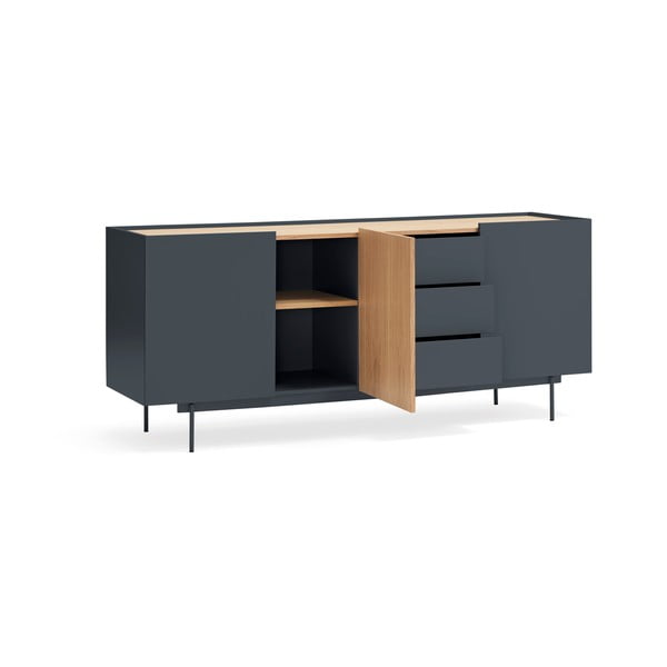 Žema šoninė spintelė antracito spalvos/natūralios spalvos iš ąžuolo 180x78 cm Otto – Teulat-image-2
