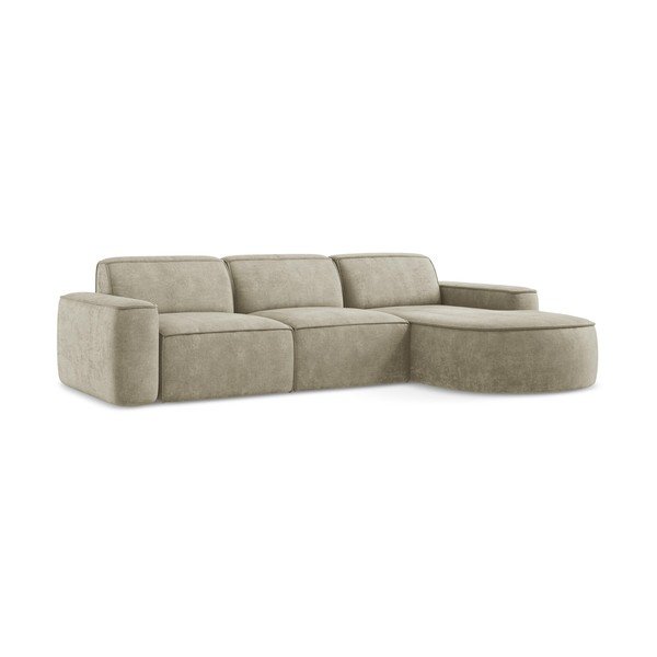 Smėlio spalvos iš šenilinio audinio kampinė sofa (su dešiniuoju kampu/su gultu) Omao – Makamii-image-3