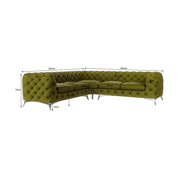 Žalios spalvos iš velveto kampinė sofa Chelsea – Ropez-image-3