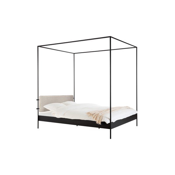 Juodos spalvos/smėlio spalvos iš plieno dvigulė lova audiniu dengta su baldakimu su lovos grotelėmis 140x200 cm Eton – noo.ma