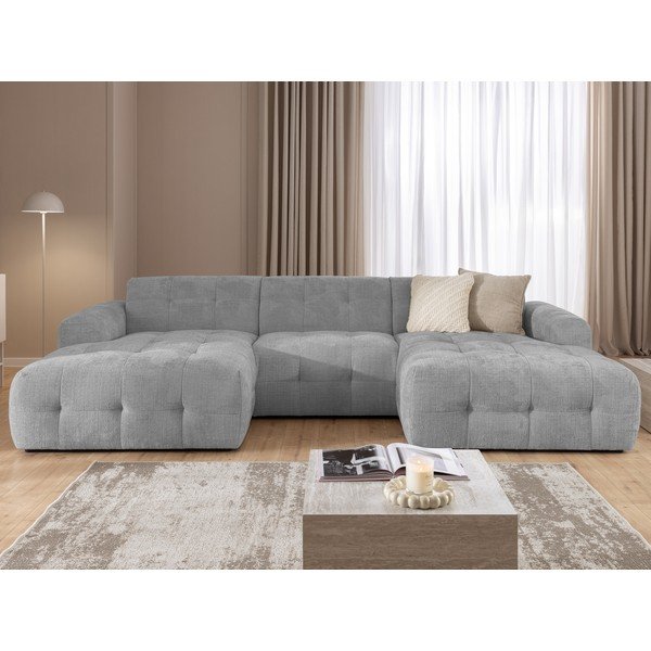 Šviesiai pilkos spalvos kampinė sofa („U“ formos/su gultu) Melva – Ropez-image-3