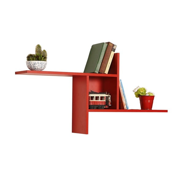Kelių aukštų sieninė lentyna raudonos spalvos 100 cm Cross – Kalune Design-image-3