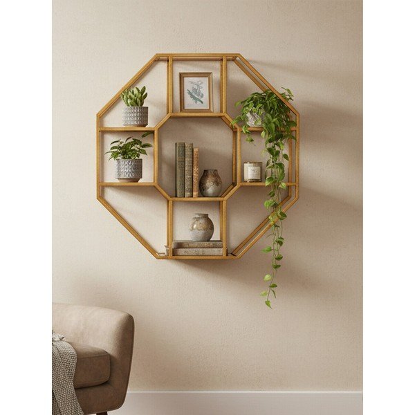 Natūralios spalvos iš metalo kelių aukštų sieninė lentyna 92 cm Zariah – Premier Housewares-image-1