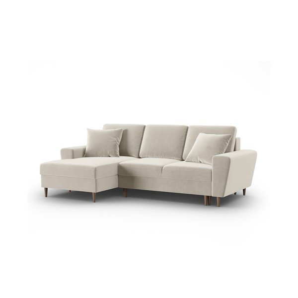 Smėlio spalvos iš velveto sulankstoma/su sandėliavimo vieta kampinė sofa (su kairiuoju kampu/su gultu) Kyoto – Cosmopolitan Design-image-4