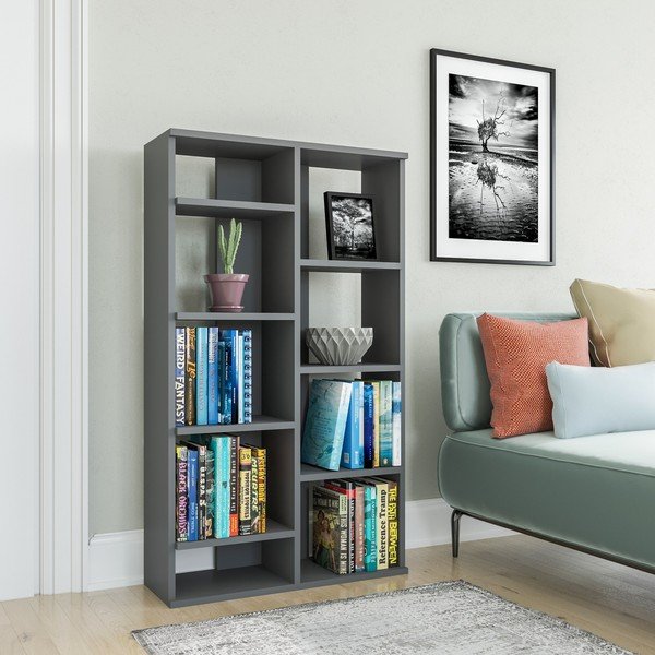 Antracito spalvos knygų spinta 72x124 cm Keota - Kalune Design-image-2