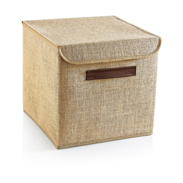 Iš džiuto daiktadėžė šviesiai rudos spalvos su dangčiu 30x30x30 cm – Mioli Decor