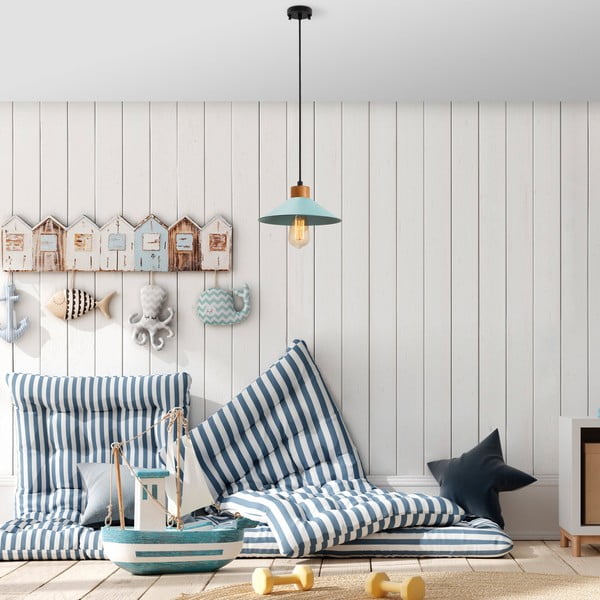 Turkio spalvos/natūralios spalvos kabantis šviestuvas ø 24 cm su metaliniu gaubtu Manavgat – Opviq lights-image-1