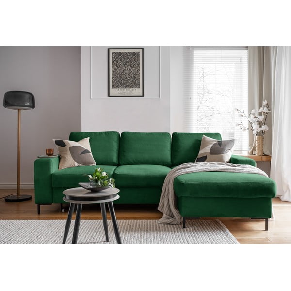 Iš kordinio velveto sulankstoma kampinė sofa tamsiai žalios spalvos (su dešiniuoju kampu) Lofty Lilly – Miuform-image-4