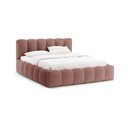 Dvigulė lova rožinės spalvos audiniu dengta su sandėliavimo vieta su lovos grotelėmis 160x200 cm Lupine – Micadoni 