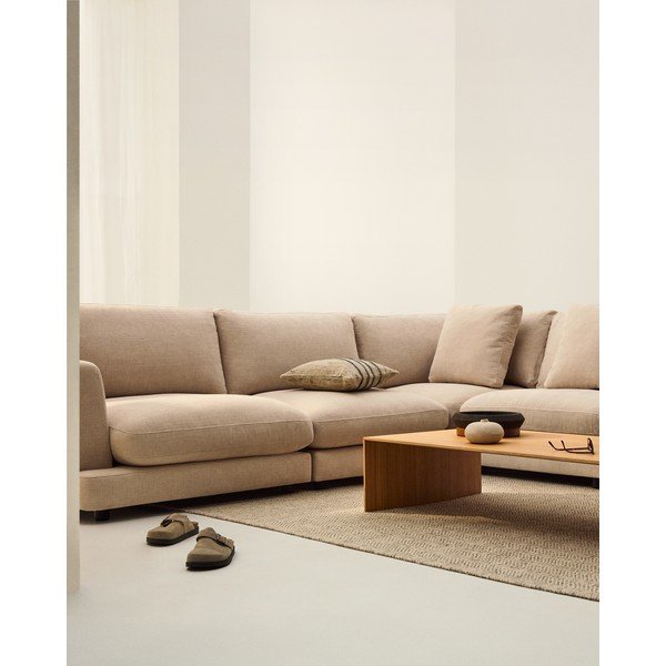 Smėlio spalvos kampinė sofa iš šenilinio audinio Gala – Kave Home-image-3