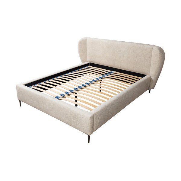 Smėlio spalvos dvigulė lova audiniu dengta su lovos grotelėmis 160x200 cm Makana – Makamii-image-1