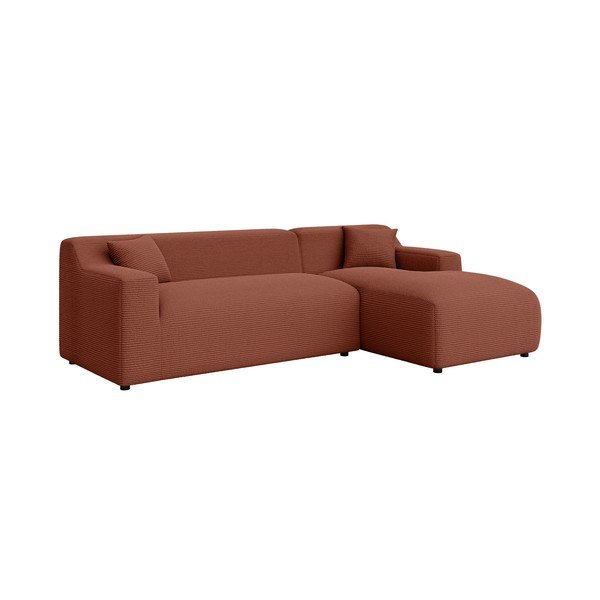 Raudonos plytų spalvos iš kordinio velveto kampinė sofa (su dešiniuoju kampu/su gultu) Martin – Ropez-image-2
