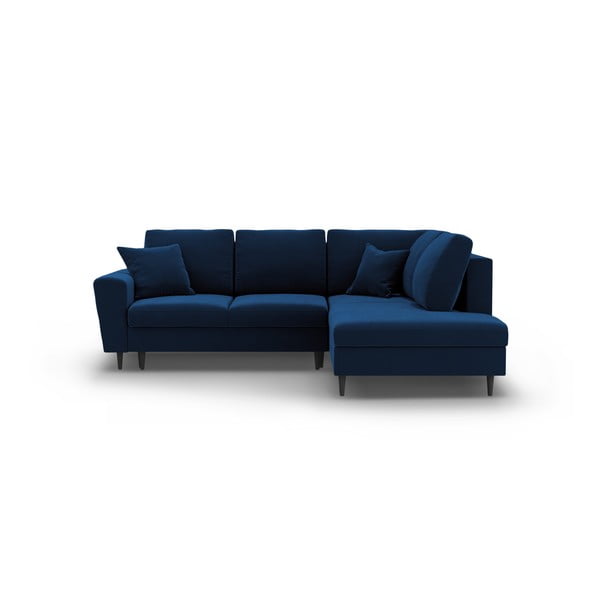 Mėlynos spalvos iš velveto sulankstoma/su sandėliavimo vieta kampinė sofa (su dešiniuoju kampu/„L“ formos) Kyoto – Cosmopolitan Design