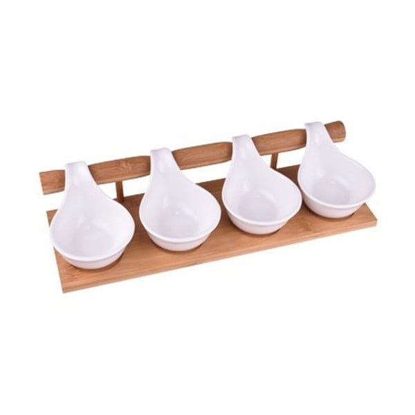 4 porcelianinių šaukštų rinkinys su bambukiniu stovu "Bambum Buffet